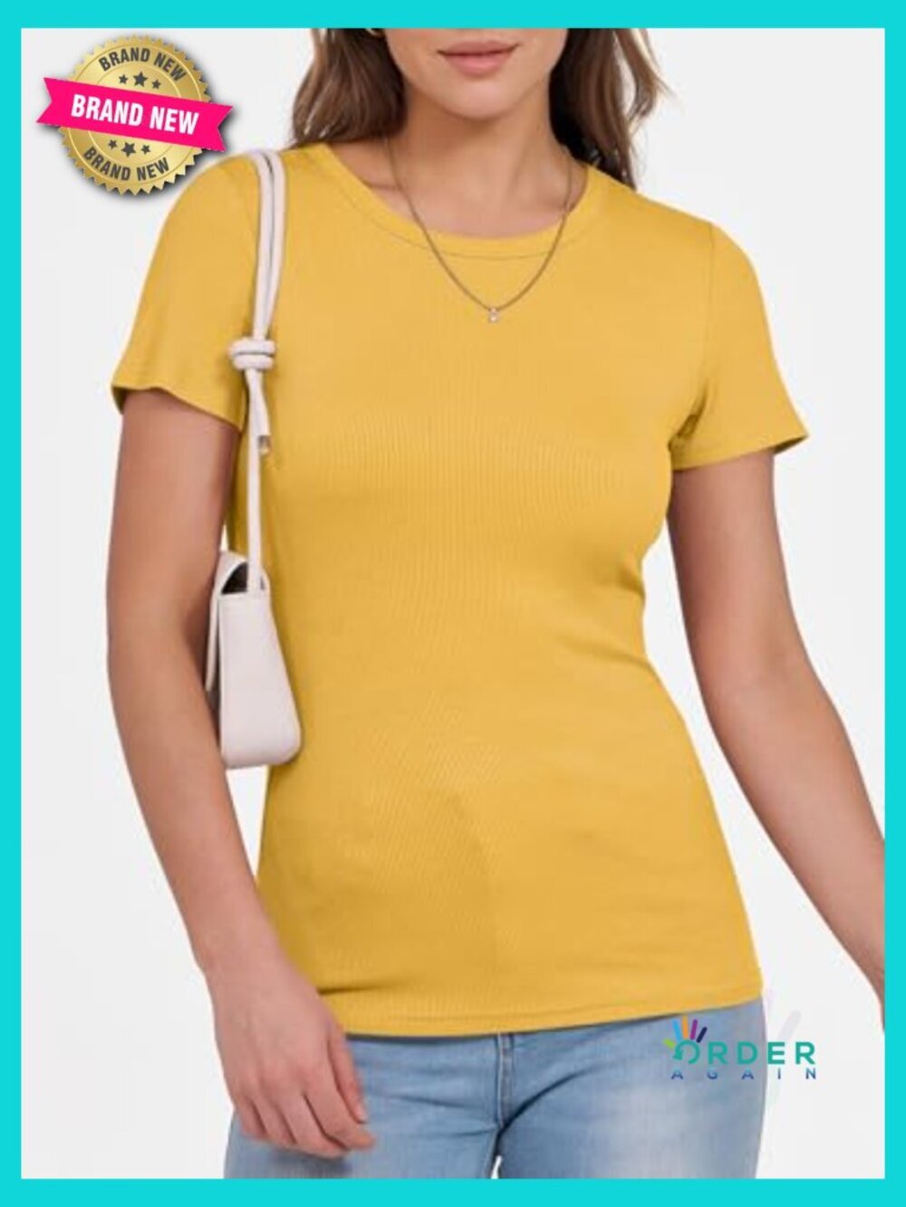 Short Sleeve Crewneck Ribbed Knit Slim Fitted Tee Basic Summer Top - Picture 3 of 7